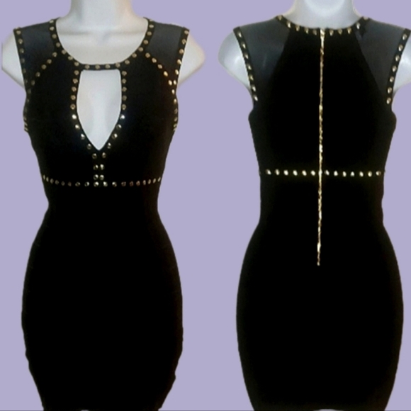 Bebe Black Gold Studded Bandage Dress - Picture 3 of 7